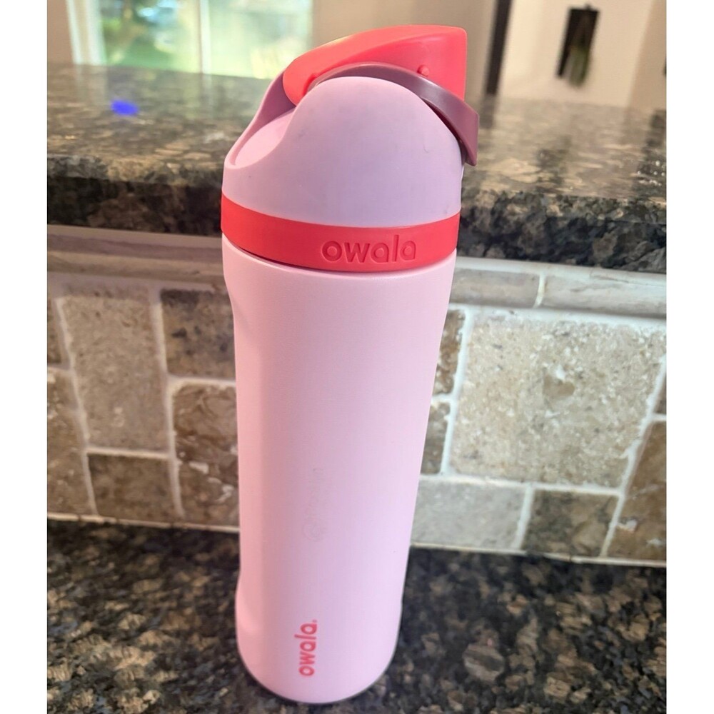 Pink 24oz Owala Water Bottle with Red Lid